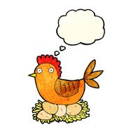 cartoon hen on eggs with thought bubble N4