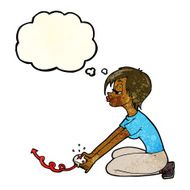 cartoon girl playing computer games with thought bubble N4