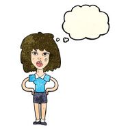 cartoon tough woman with thought bubble N4