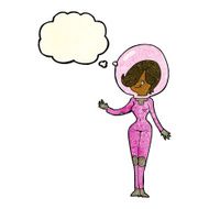 cartoon space woman with thought bubble N12