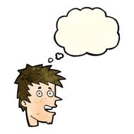 cartoon happy boy face with thought bubble N20