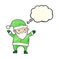 cartoon dancing santa with thought bubble N4