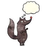 cartoon waving wolf with thought bubble N4