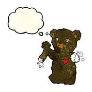 cartoon teddy black bear with torn arm thought bubble N2