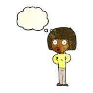 cartoon staring woman with thought bubble N20