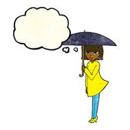 cartoon woman with umbrella thought bubble N4
