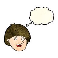 cartoon happy male face with thought bubble N8