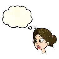 cartoon friendly woman with thought bubble N27