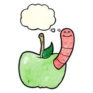 cartoon apple with worm thought bubble N15