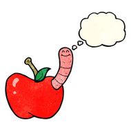 cartoon apple with worm thought bubble N16
