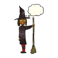 cartoon witch with thought bubble N4