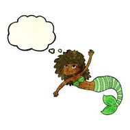 cartoon pretty mermaid waving with thought bubble N3