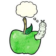 cartoon apple with bug thought bubble N11