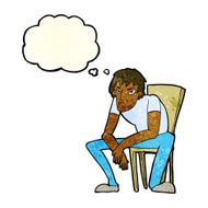 cartoon dejected man with thought bubble N3