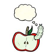 cartoon apple with bug thought bubble N12