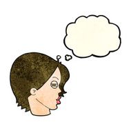 cartoon female face with narrowed eyes thought bubble N4