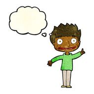 cartoon happy boy with thought bubble N93