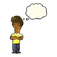 cartoon man with folded arms thought bubble N11