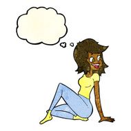 cartoon pretty woman looking happy with thought bubble N4