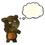 cartoon cute waving black bear teddy with thought bubble N2