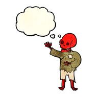 cartoon skeleton waving with thought bubble N4