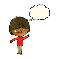 cartoon happy boy with thought bubble N95