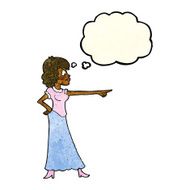 cartoon woman pointing finger with thought bubble N4