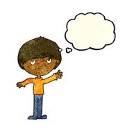 cartoon happy boy with thought bubble N96