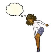 cartoon annoyed woman rubbing knee with thought bubble N4