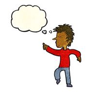 cartoon man pointing with thought bubble N79