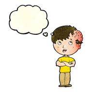 cartoon boy with growth on head thought bubble N15