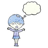 cartoon waving vampire girl with thought bubble N7