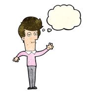 cartoon bored man waving with thought bubble N3