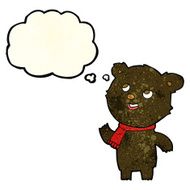 cartoon black bear wearing scarf with thought bubble N4