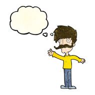 cartoon waving mustache man with thought bubble N4