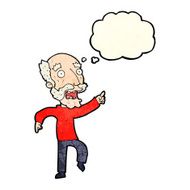 cartoon frightened old man with thought bubble N14