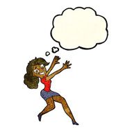 cartoon happy woman jumping with thought bubble N4