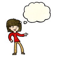 cartoon girl pointing with thought bubble N12