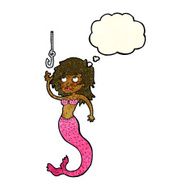 cartoon mermaid and fish hook with thought bubble N4