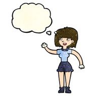cartoon girl waving with thought bubble N12