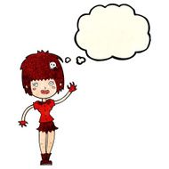 cartoon waving vampire girl with thought bubble N8