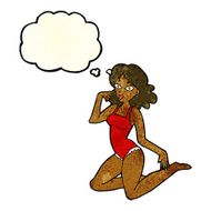 cartoon woman in lingerie with thought bubble N19