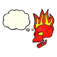 cartoon flaming skull with thought bubble N5