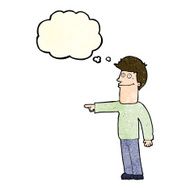 cartoon man pointing with thought bubble N80