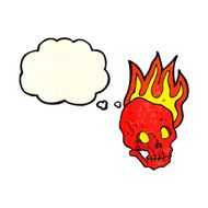 cartoon flaming skull with thought bubble N6