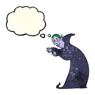 cartoon spooky vampire with thought bubble N4