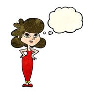 cartoon girl with hands on hips thought bubble N8