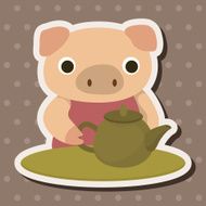 animal pig having afternoon tea theme elements N5