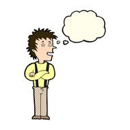 cartoon boy with folded arms thought bubble N9