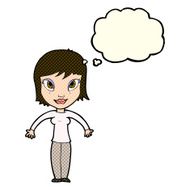 cartoon woman shrugging shoulders with thought bubble N198